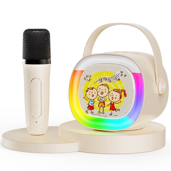 JYX Mini Juego de Máquina de Karaoke, Altavoz de Karaoke Portátil Bluetooth con Micrófonos Inalámbricos, Luces de Colores, 5 Voz Mágica Divertida, Regalos Ideales para Niñas/niños, D28