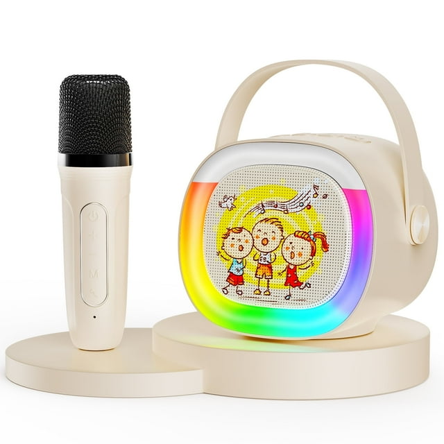 JYX Mini Juego de Máquina de Karaoke, Altavoz de Karaoke Portátil Bluetooth con Micrófonos Inalámbricos, Luces de Colores, 5 Voz Mágica Divertida, Regalos Ideales para Niñas/niños, D28