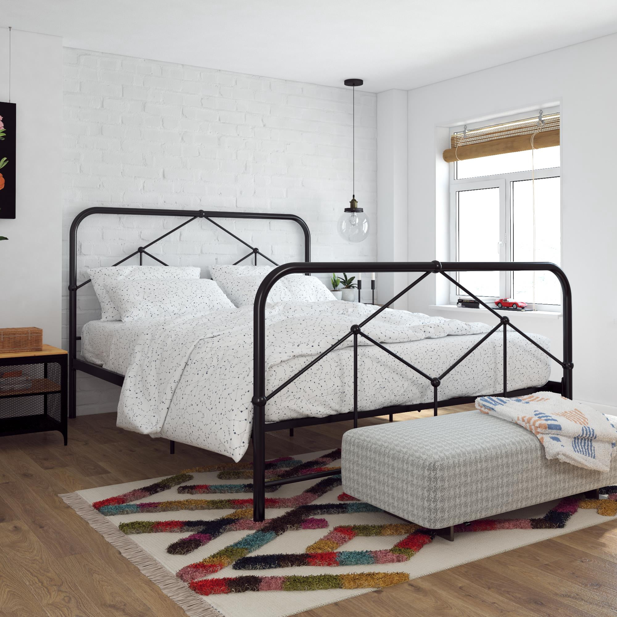 Novogratz Francis Full Size Farmhouse Metal Platform Bed, Black