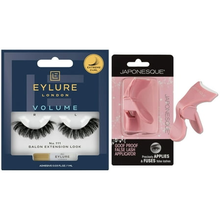 Eylure Volume No. 111 False Eyelashes, Extreme Curl and Japonesque Goof Proof Plastic Lash Applicator