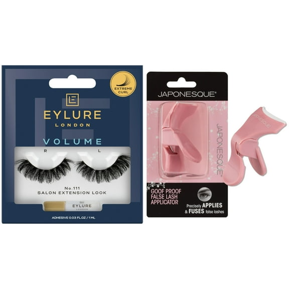 Eylure Volume No. 111 False Eyelashes, Extreme Curl and Japonesque Goof Proof Plastic Lash Applicator