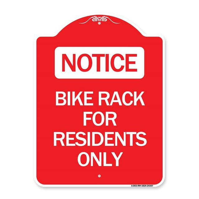 SignMission A-DES-RW-1824-24307 18 x 24 in. Designer Series Sign - Bike Rack for Residents Only, Red & White