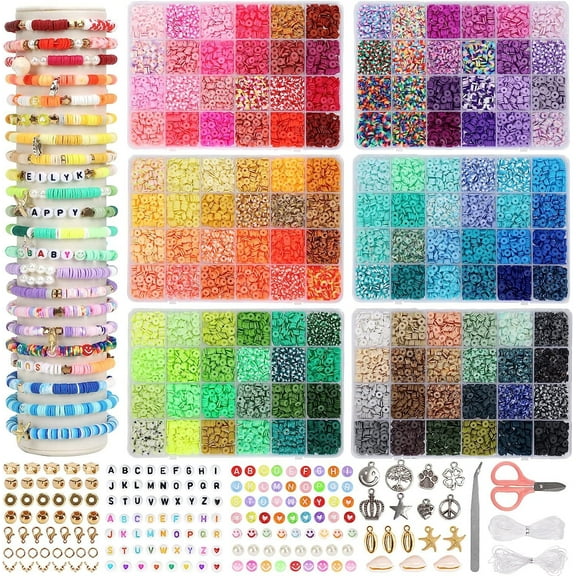 Meilimei -19500PCS 144 Colors Clay Beads for Bracelets Making Kit (6mm), Polymer Heishi Beads with Charms Gifts for Teen Girls Crafts for Girls Ages 8-12(Multicolor)