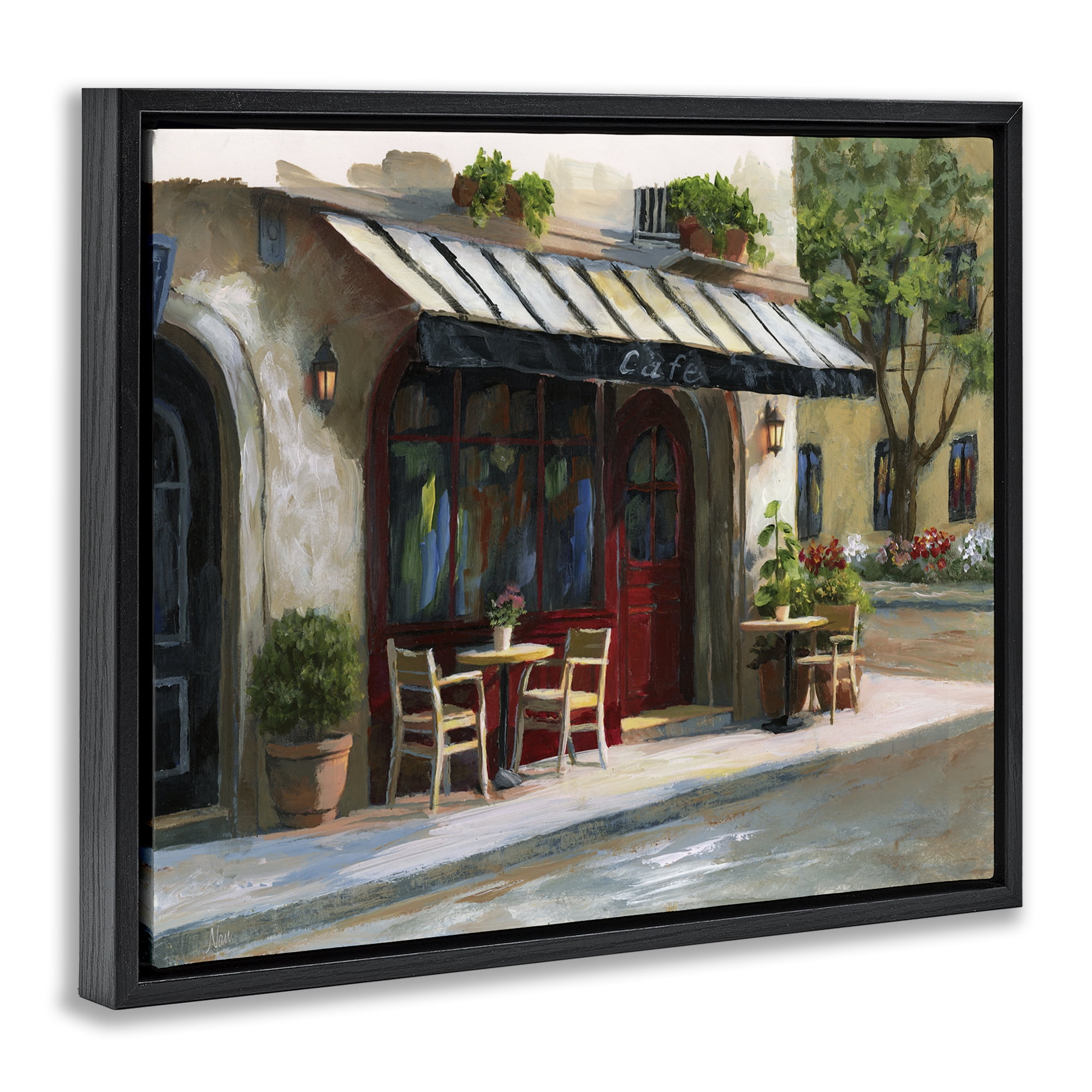 Stupell Industries Charming Sidewalk Cafe Tables Black Framed Floater Canvas Wall Art, design by Nan
