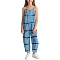 thumbnail image 5 of Girls Striped Printed Cami Jumpsuits Sleeveless Spaghetti Straps Jumpsuit Pants Casual Loose Trousers with Pockets Blue 15-16 Years, 5 of 7