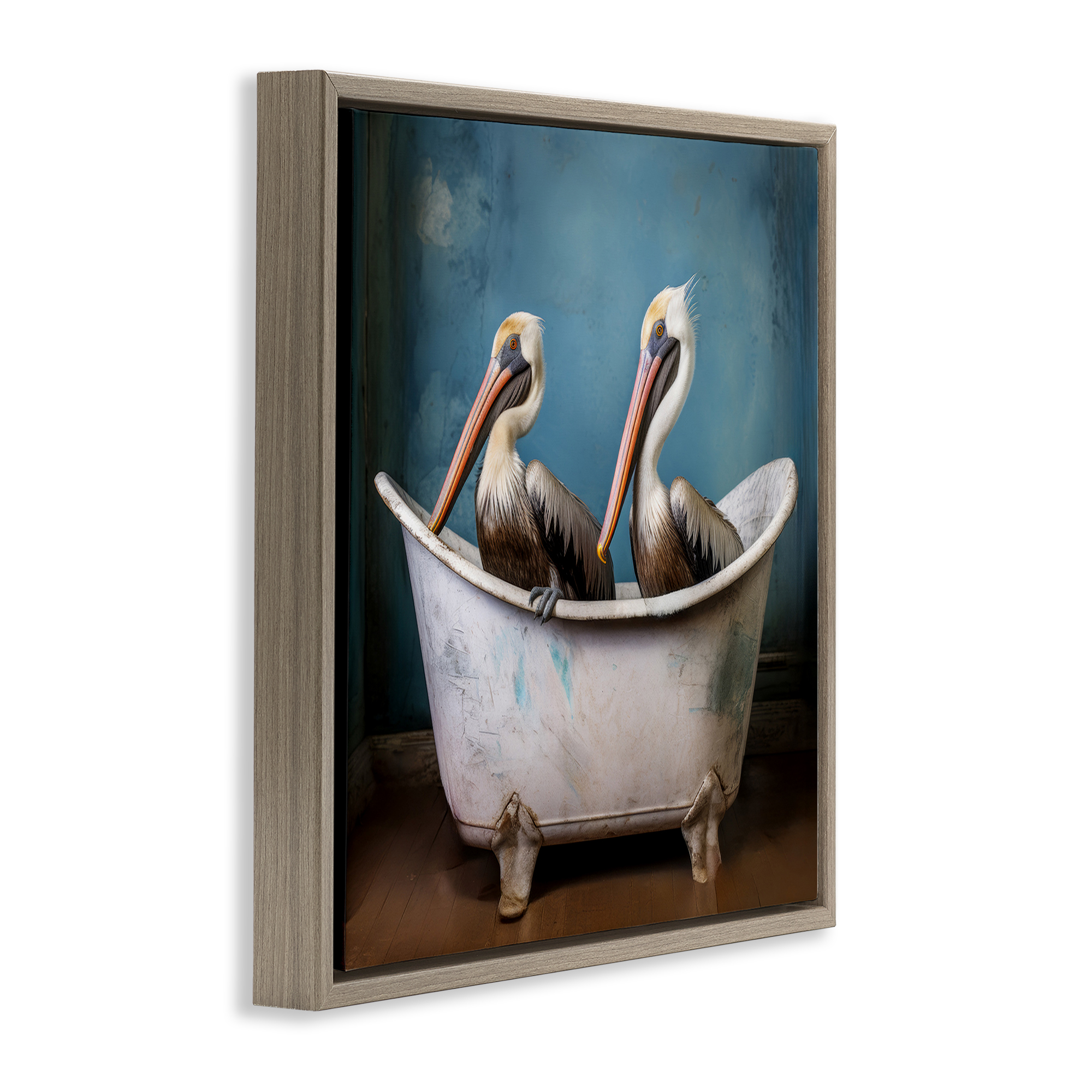 Stupell Industries Pelican Bath Time Typography Painting Brown Floater Framed Canvas Art Print Wall Art, 25 x 25