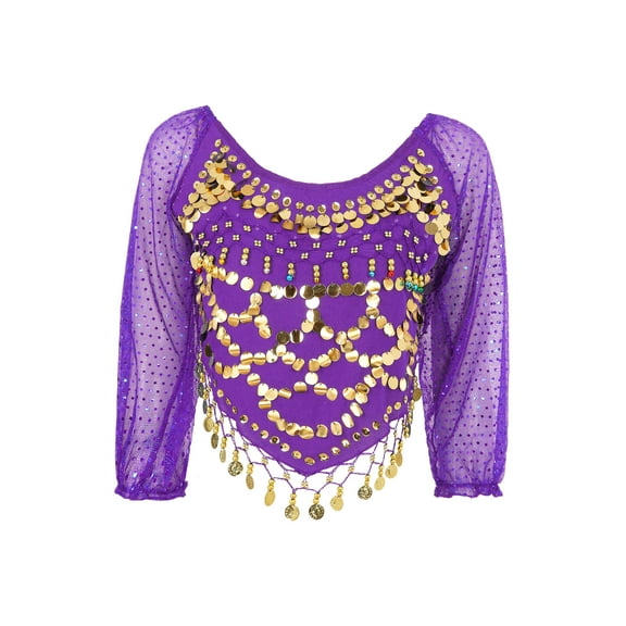 Mufeng Womens Sequins Belly Dance Tops Shiny Sequins Bellydancer Costumes Indian Arabian Cosplay Purple One Size