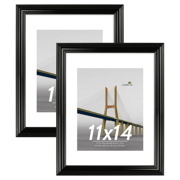 Scholartree 2PACK 11x14 Picture Frame , Display Photo 11x14 Matted to 8x10 Wall Frame Frame, Black