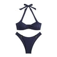 thumbnail image 4 of Women's Solid Ring Hanging Neck Bikini - Backless Sexy Swimsuit, Polyester Spandex - S-XL, 4 of 4