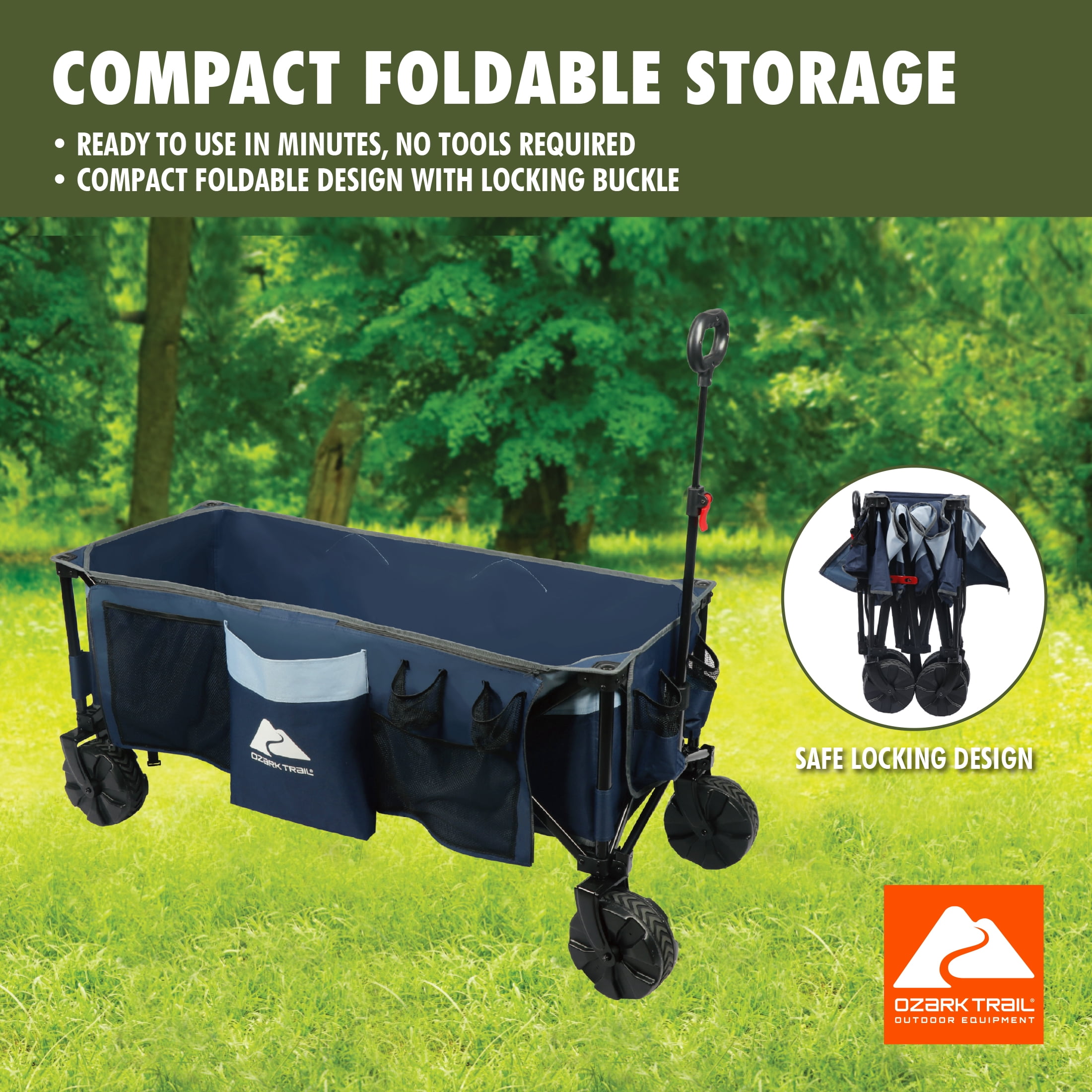 Ozark Trail 54in Extra Long Cart, Collapsible Utility Wagon, Blue