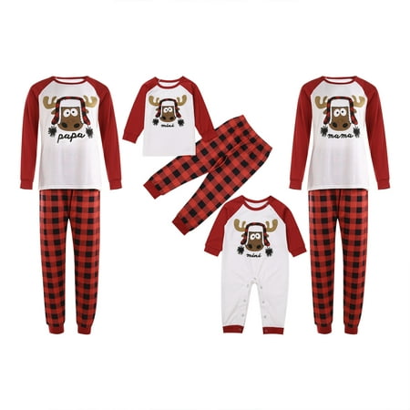 

LWZWM Christmas Matching Pajamas Set for Women Christmas Plaid Deer Print Long Sleeve Tops+Pants Family Pjs Matching Set Toddler 3-6 Months