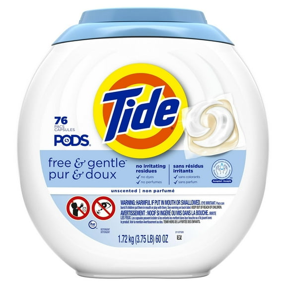 Tide PODS Free & Gentle Laundry Detergent Soap Pacs, Tide PODS Laundry Detergent, Laundry Detergent Pacs, Laundry PODS Detergent, 76 Count