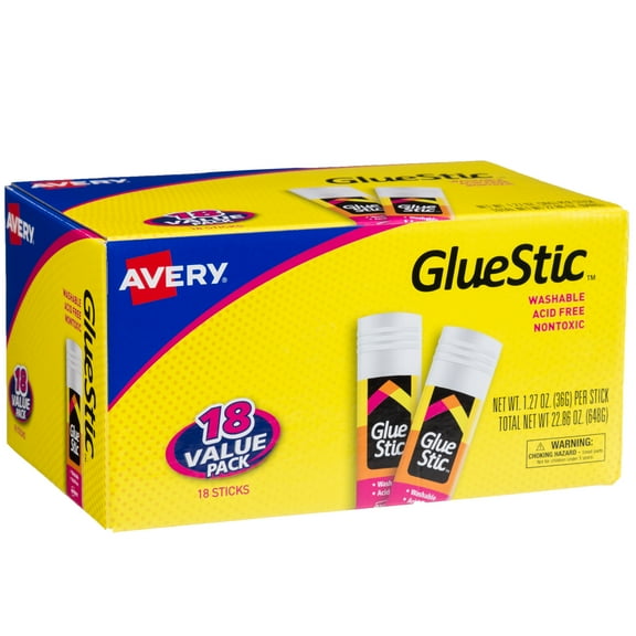 Avery Glue Stic, Permanent, 1.27 oz., 18/BX