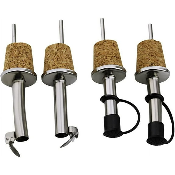 4 Pack Stainless Steel Wine Pourers with Wooden Cork Liquor Bottles Pourers with Stoppers Pour Spout for Oil Vinegars Syrups Bottles Wedding Birthday Party Supplies