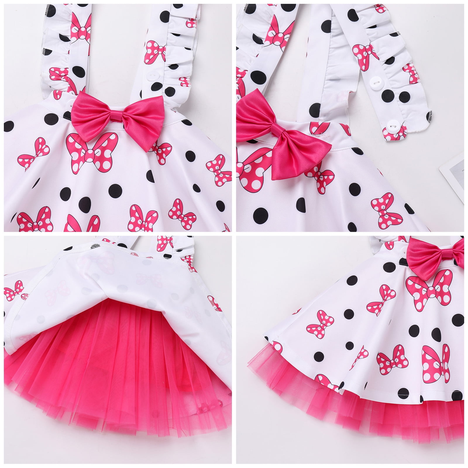 IDOPIP Baby Girls Mouse Birthday Outfit Shirt Overalls Skirt Headband 3-4 Years Black