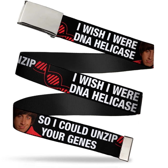 Adjustable Belt, Clamp Buckle, Cut-to-Fit, Howard Double Helix I Wish I Were DNA Helicase Black