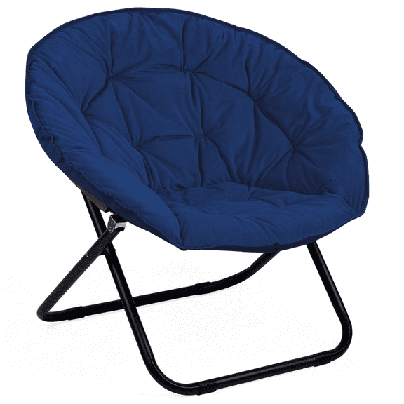 TANGJEAMER Folding Chair, Saucer Chair with Metal Frame, Comfy Moon Chairs for Bedroom, Living Rooms, Apartments, Garden and Courtyard (Blue)