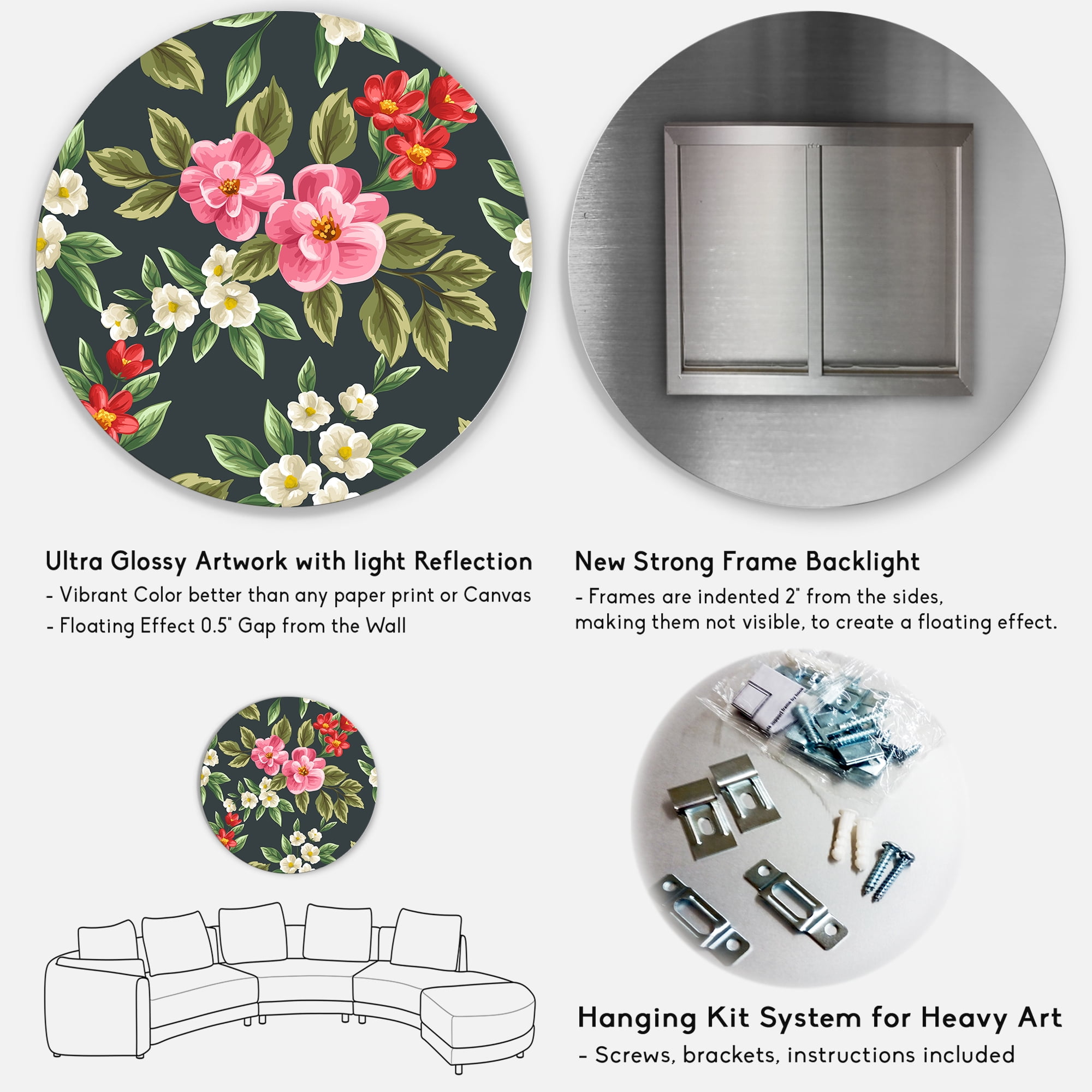 Designart 'Vintage Red and Pink Wildflowers II' Traditional Circle Metal Wall Art 29x29 - Disc of 29