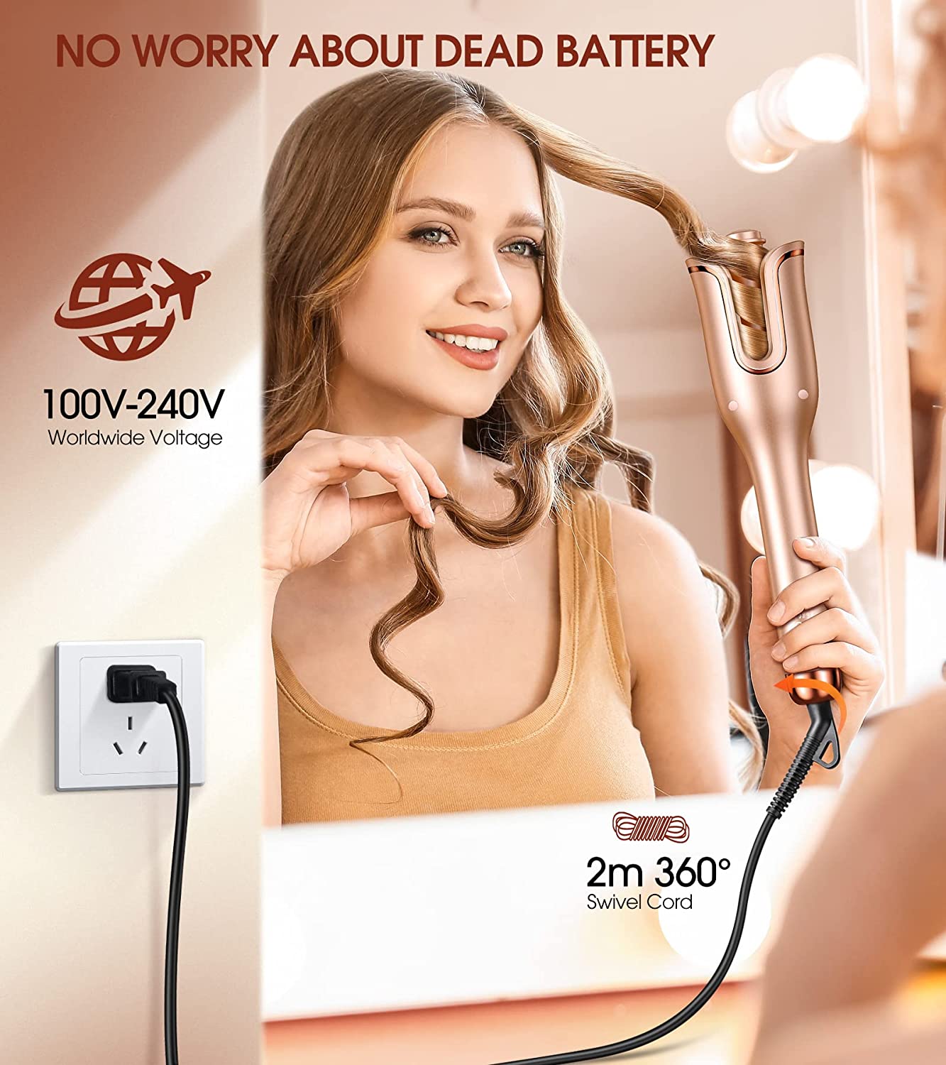 Automatic Hair Curler with 4 Temperature Settings, Auto-Rotating Ceramic Curling Iron with Anti-Tangle & Anti-Scald Design