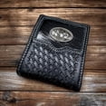 thumbnail image 2 of Urbalabs Mens Cow Hair Cowboy Cowboy Praying At Cross Basketweave Bifold Western Leather Wallet High End Hand Stitched Leather Style Mens Wallets Leather Bull Rider Rodeo Gifts For Men (Black), 2 of 5