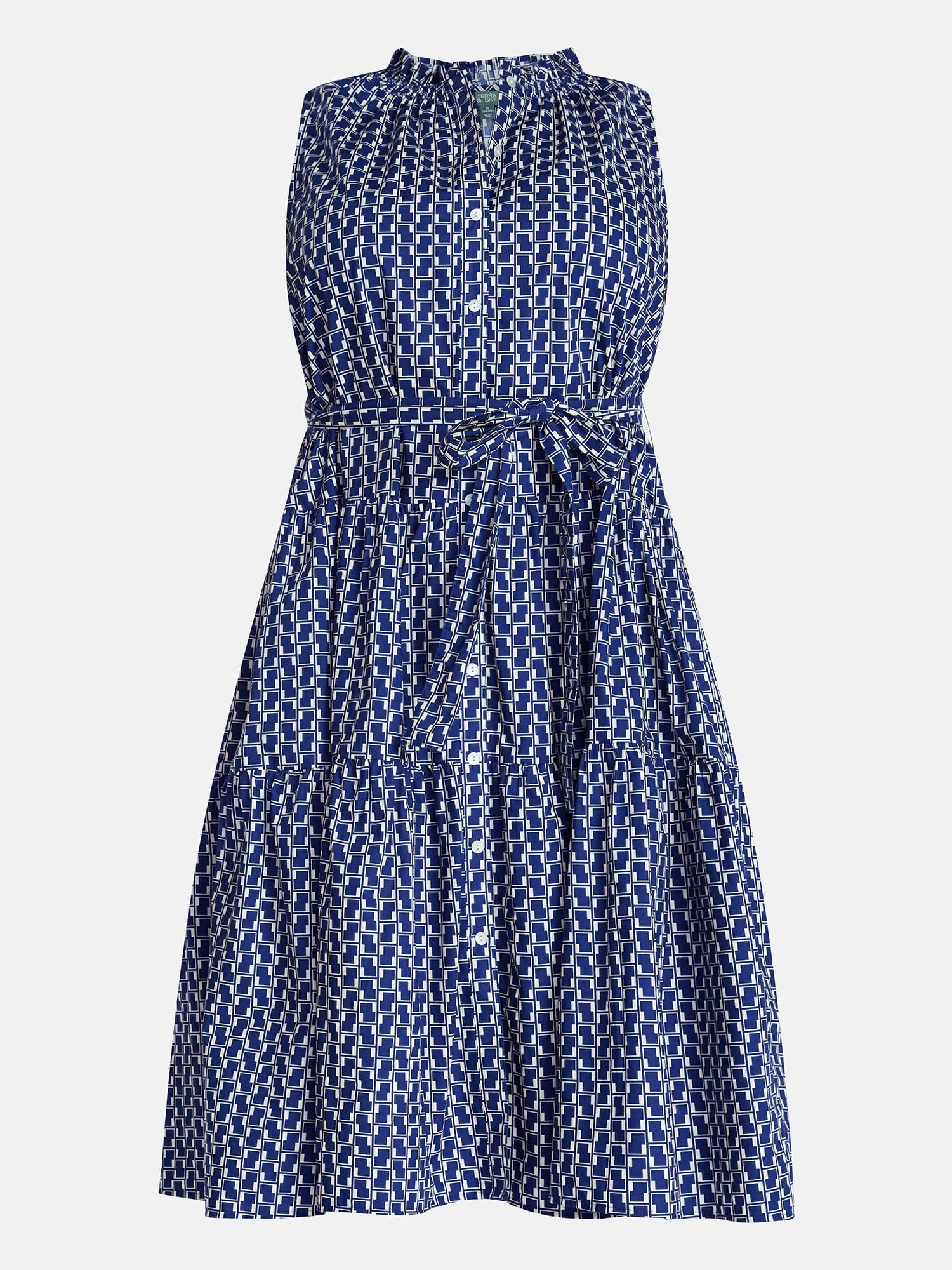 Terra & Sky Women's Plus Sleeveless Midi Shirt Dress, Sizes 0X - 5X