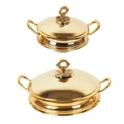 Trifri Authentic Dinnerware Handi Set Of 2 Serving Bowl 400ml, 600ml Brass Pots Indian Traditional Tableware Utensil