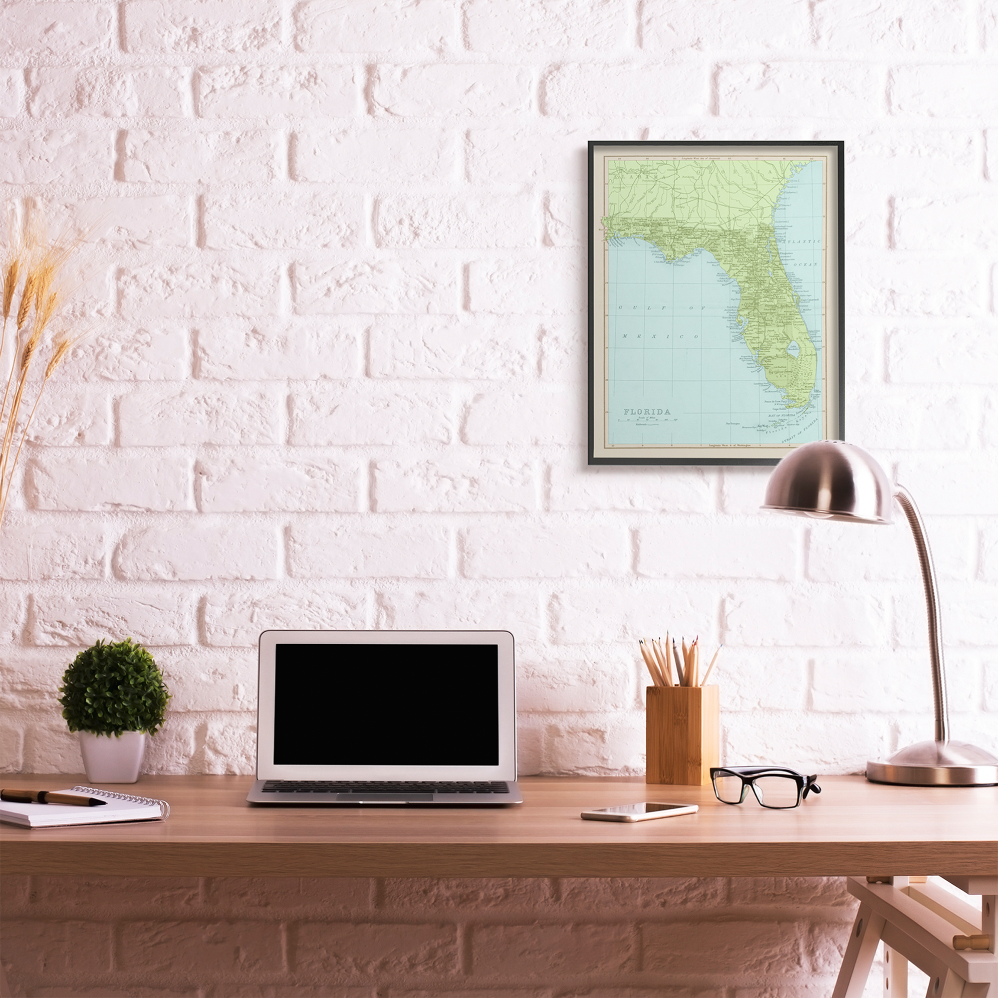 Stupell Industries Map Of Florida Classical State Border Black Framed, 24 x 30, Design by Daphne Polselli