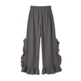 thumbnail image 6 of MexChoioe Womens Drawstring Elastic Waist Wide Leg Pants Ruffle Trim Casual Trousers Loose Beach Pants with Pockets, 6 of 7