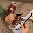 thumbnail image 3 of Rokment Vintage Rhinestones Orthopedic Platform Wedges Slides Sandals for Women Beach Summer Sparkly Buckles Color Block Leather Casual Dress Walking Slip on Slippers Wine Size 8.5, 3 of 5