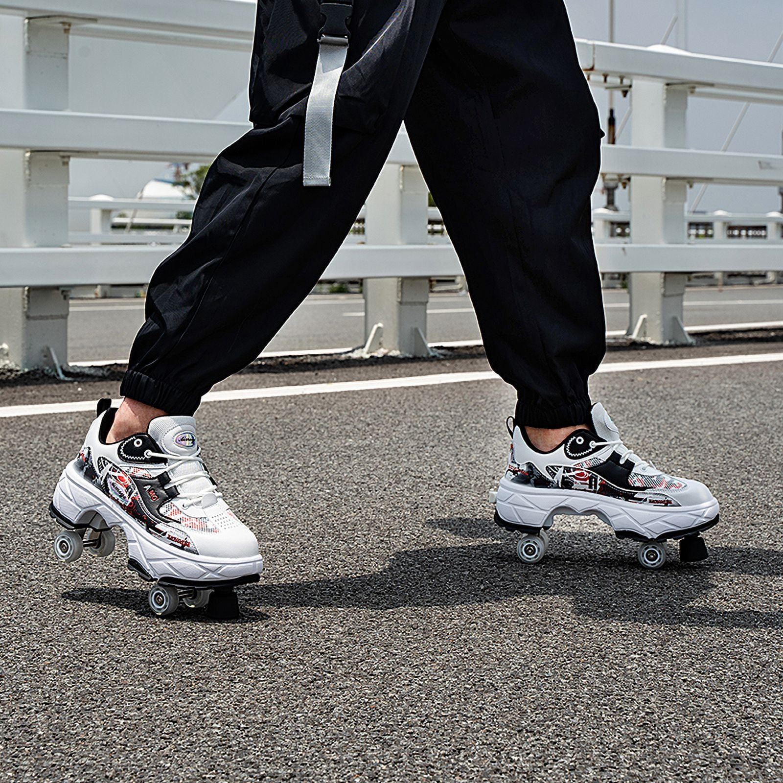 Roller Skates for Women Men, Shoes with Wheels for Girls, Kick Rollers Shoes Retractable for Boys, Adult Parkour Quad Roller Shoes, Inline Skates Children's Outdoor Skates