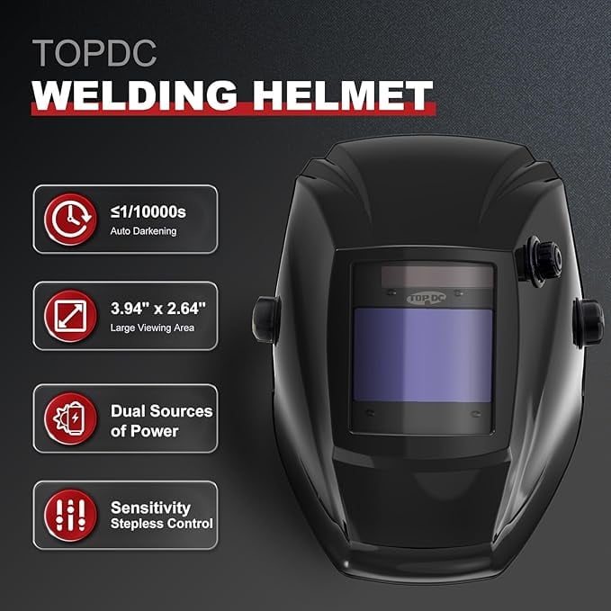 Welding Helmet 3-in-1 Auto Darkening Solar Power Large Viewing Screen 3.93 x 2.63 Inch,With Welding Gloves