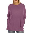 thumbnail image 2 of Patlollav Womens Plus Size Solid Long Sleeve Blouse Tops Round-Neck Shirts, 2 of 7