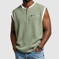 thumbnail image 2 of Jinhomg Men's Waffle T-Shirt Half Zip Sleeveless Tank Tops Color Block Traditional Vintage Shirts Outdoor Fashion Faux Two-Piece Tanks with Zipper Pocket Green,S, 2 of 7