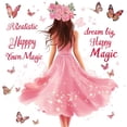 thumbnail image 3 of Adhesivo de pared de PVC con vestido rosa para niña con mariposas, 70 x 73 cm, 3 of 4