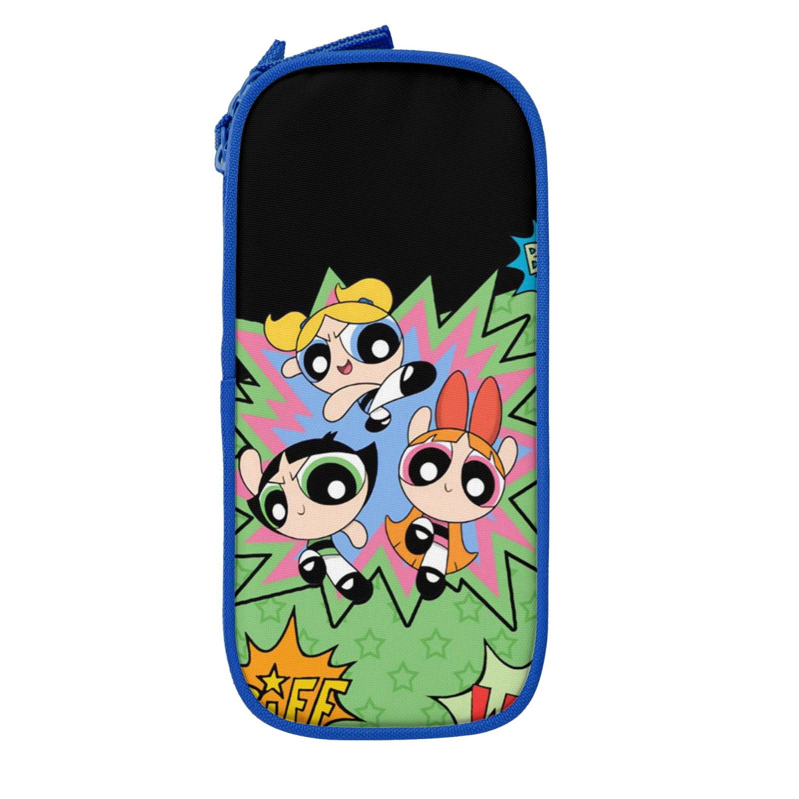 The Powerpuff Gi-rls Pencil Case Large Capacity Pencil Pouch Penbag Office Stationery Organizer Travel Makeup Bag Blue