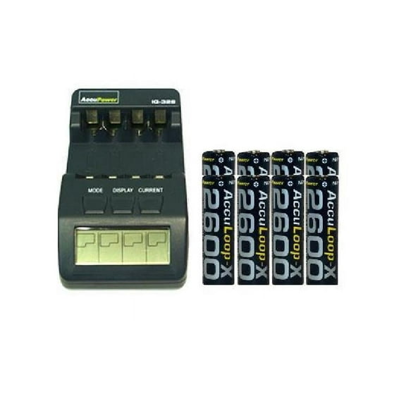 IQ-328 AA / AAA LCD Charger & 8 AA NiMH AccuPower AccuLoop-X Batteries (2600 mAh)
