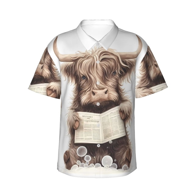 Fotbe Relaxed Cute Cow Reading Camisa Hawaiana para Hombre Unisex – Camisa Casual de Verano con Botones de Manga Corta de Algodón y Lino,3X-Large