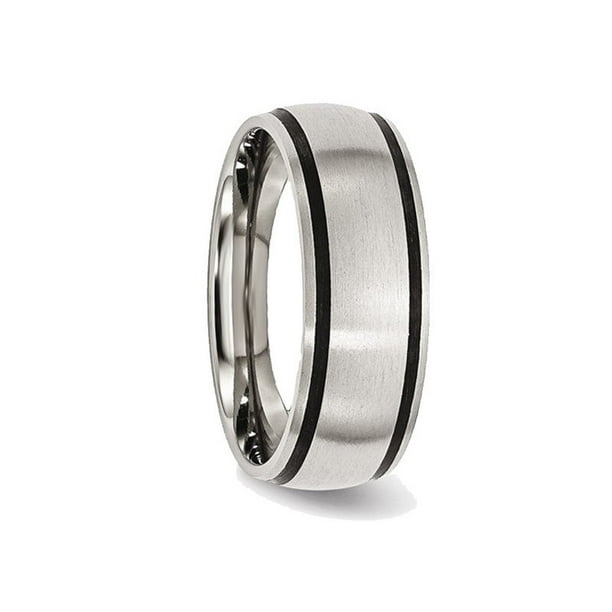 Mens Chisel 8mm Stainless Steel with Black Rubber Accent Satin Brushed  Wedding Band Ring
