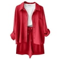 thumbnail image 4 of cfhntfmh Summer Outfits for Women Long Sleeve Casual Lapel Collared Buttons down Shirts Baggy Shorts 2 Piece Lounge Sets, 4 of 4
