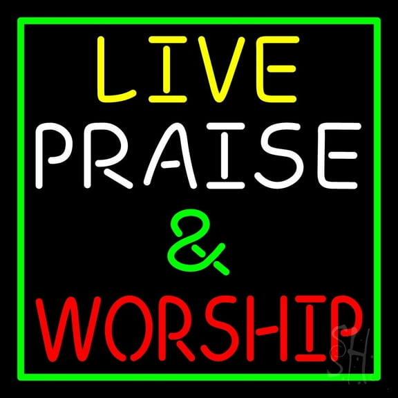 Live Praise And Worship Green Border LED Neon Sign 16" Tall x 16" Wide - inches Black Square Cut Acrylic Backing, with Dimmer - Premium built indoor Sign for Home décor, Religious place, Store.