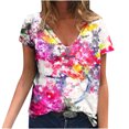 thumbnail image 1 of Blusa estampada de verano para mujer, camisetas casuales de manga corta con cuello en V, camisetas Pompotops  hkajfhjk472768, 1 of 5