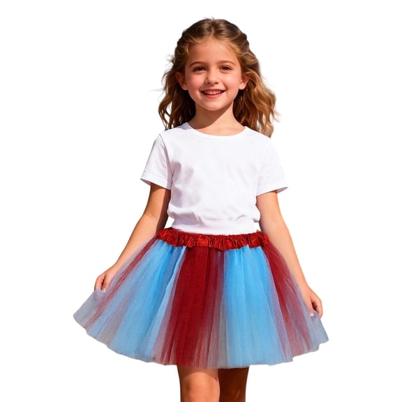 Wuxian Girls Short Tutu Skirt Tiered Patchwork Color Skirts Elastic Waist Mesh Princess Carnival Fashion Dancewear,Blue,3-8Years