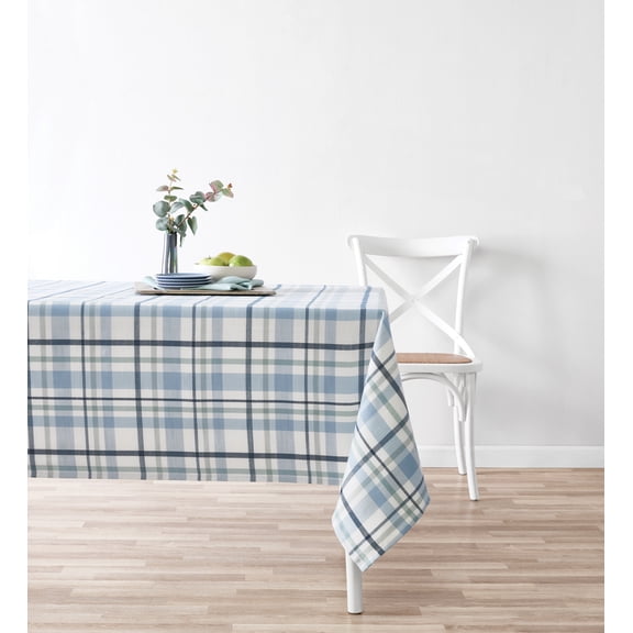 Mainstays Plaid Tablecloth, 60 in x 84 in, Blue Multi, 100% Polyester