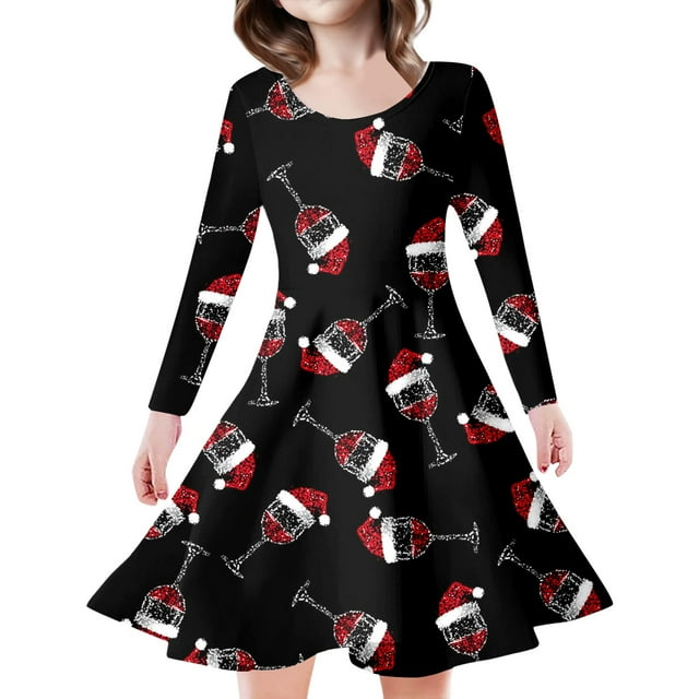 MIASHUI Robe de Fête Festive pour Filles avec Motif Enchanteur de Cerf et d'Arbre de Noël Noir, 4-5 Ans