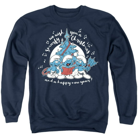 Smurfs Smurfy Christmas Carols Unisex Adult Crewneck Sweatshirt, Navy, Medium