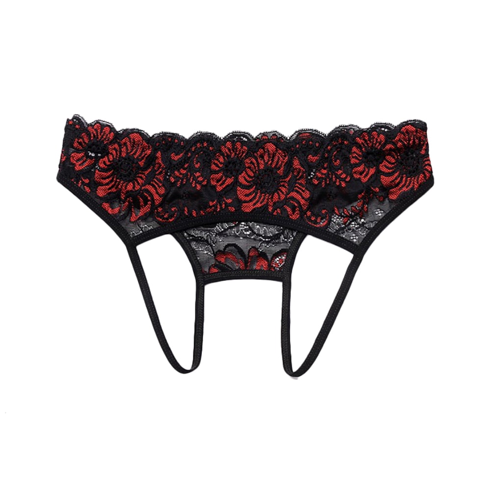 Women Embroidery Crotchless Lace Briefs Panties Thong Lingerie Underwear Knicker