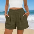 thumbnail image 3 of Bloomae Women Summer Wide Leg Linen Shorts High Waisted Casual Pleated Bermuda Short Pants Lightweight Workwear Shorts with Pockets Army Green XXXL, 3 of 9