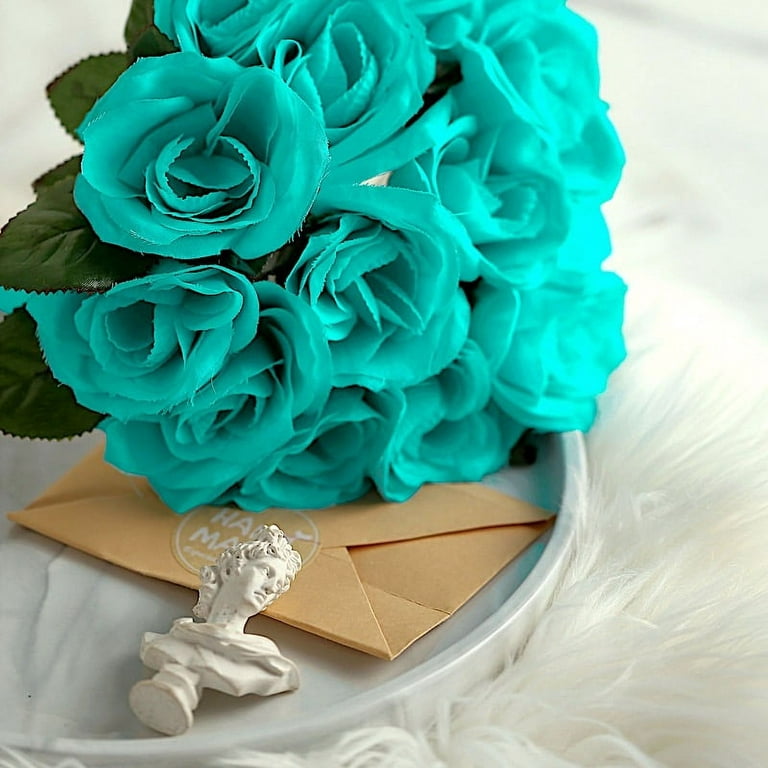 Turquoise Burlap Flowers (12 Pack)
