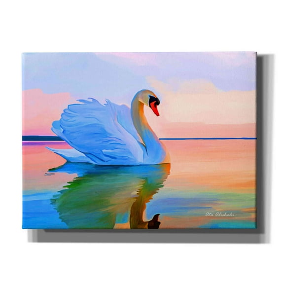 Epic Graffiti 'White Swan' by Ata Alishahi, Giclee Canvas Wall Art, 16"x12"