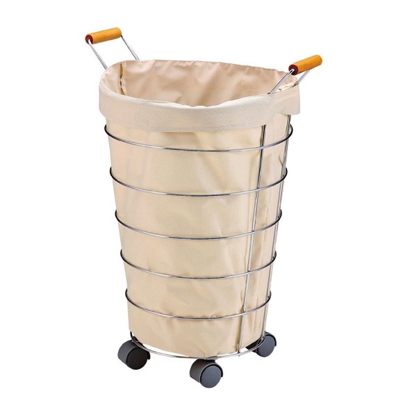 Corbeille à Linge Chromé avec Sac en Toile, Blanc